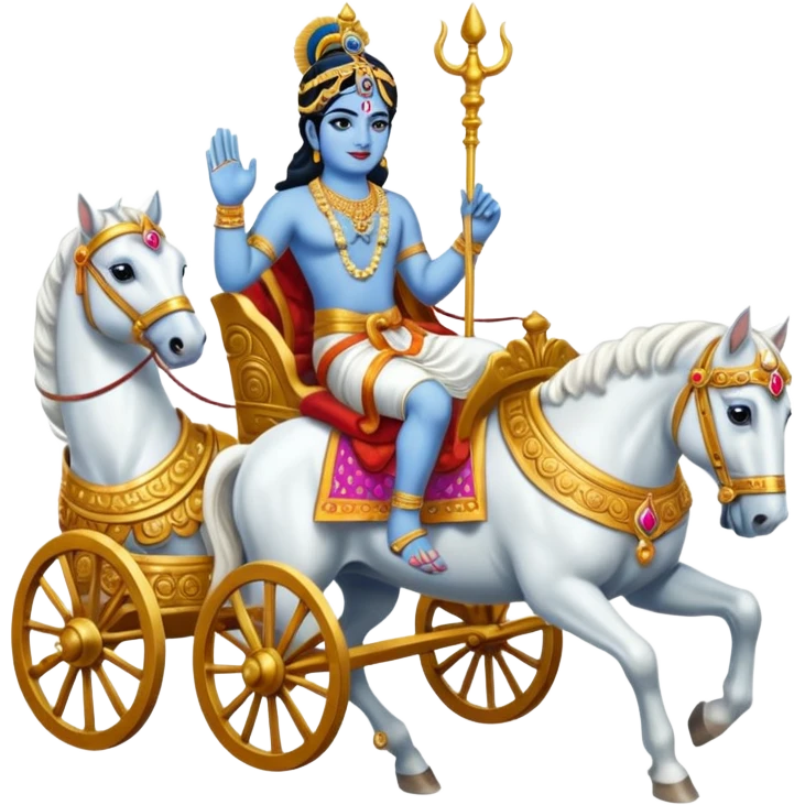 Lord Krishna driving a chariot ,seven white horses in front of the Chariot and Arjun riding the Chariot. emoji