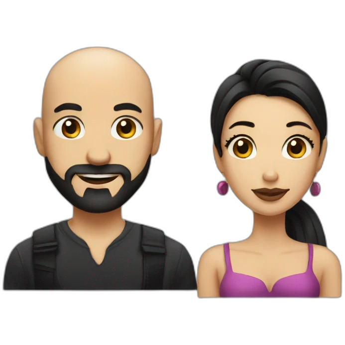 Sexy bald man with little beard and a thin woman with long black hair emoji