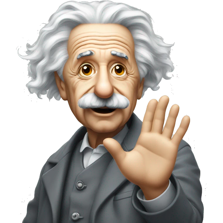 albert einstein with vawing hand emoji
