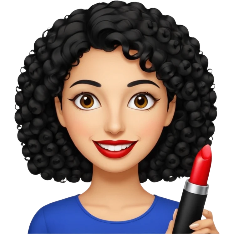 30 year old iranian woman very short curly black hair, big brown eyes, tanned skin, big smile, white teeth, pretty, stylish emoji