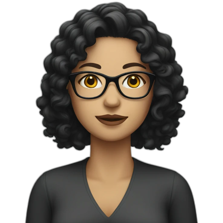 white woman with long curly black hair and glasses emoji