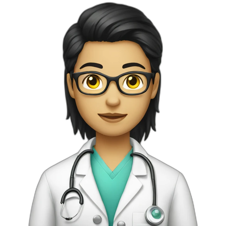 The Young eye doctor with black hair yellow face emoji