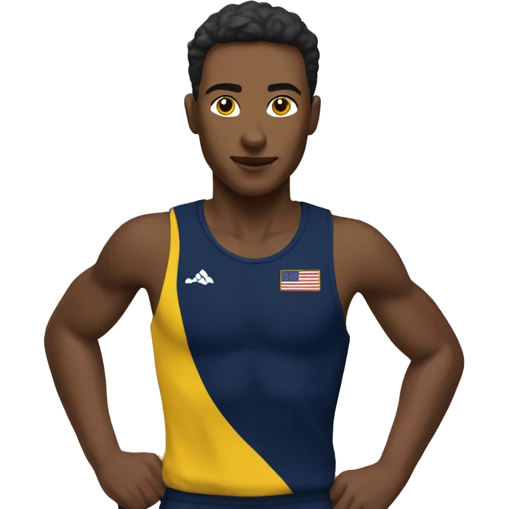 track runner with navy blue and yellow uniform emoji