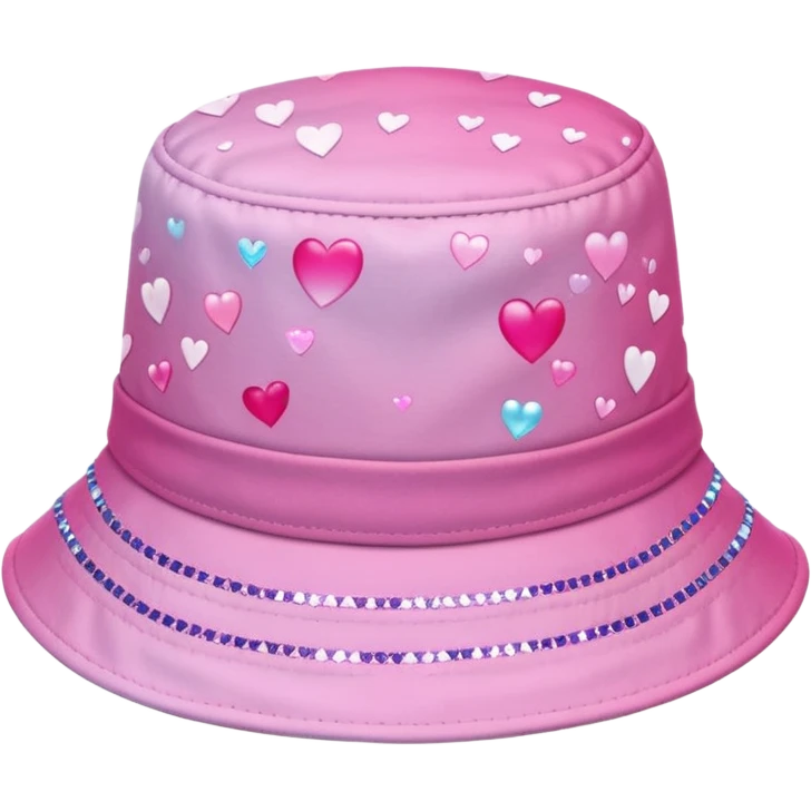 Pink ombre bucket hat with hearts and glitter emoji