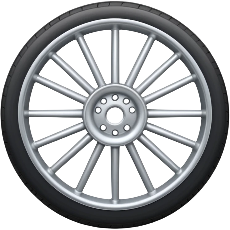 Realistic front-view wheel with perfectly symmetrical design, evenly spaced straight spokes, equal distance between each spoke, centered composition, smooth metallic texture, clean edges, no background. emoji