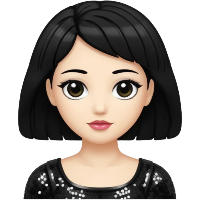 Saturn (Mythology) with black hair, black sequin outfit emoji
