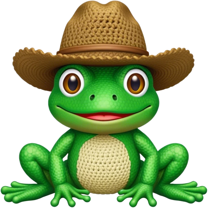 crocheted frog wearing cowboy hat emoji