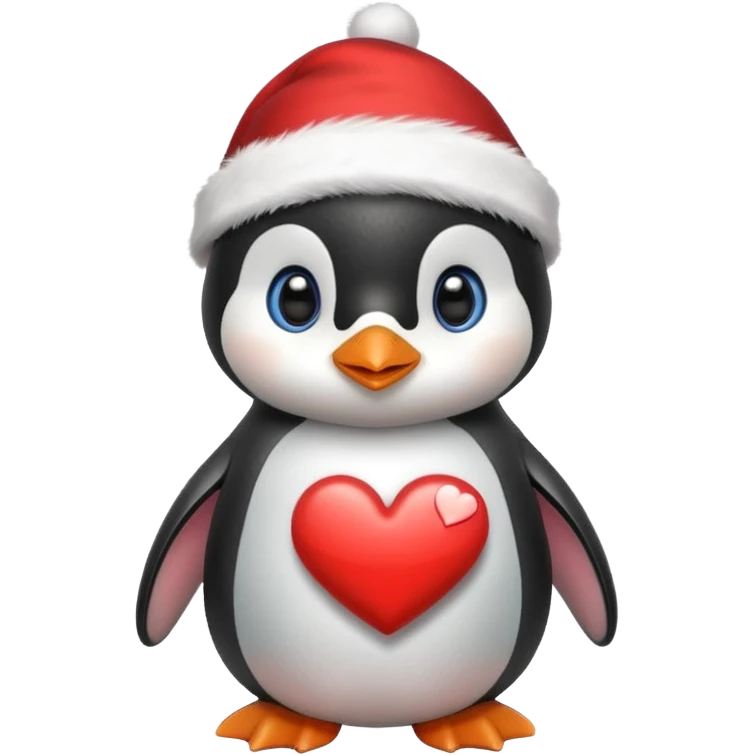 Pingüino bebe con un gorrito de Navidad y un corazón  emoji