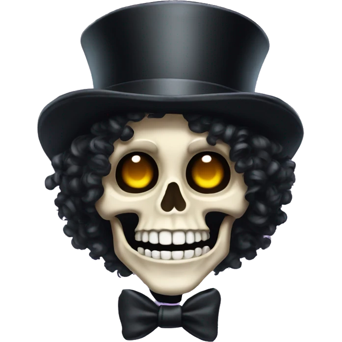 Top hat curly black hair skeleton smiling emoji