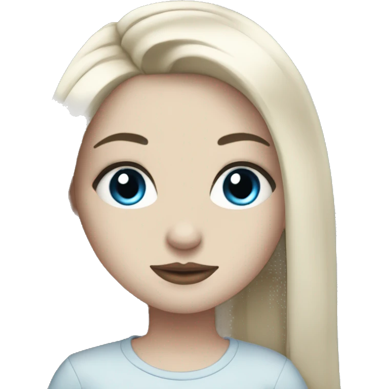 Pale girl with long black hair, blue eyes, long eyelashes and tattoos emoji