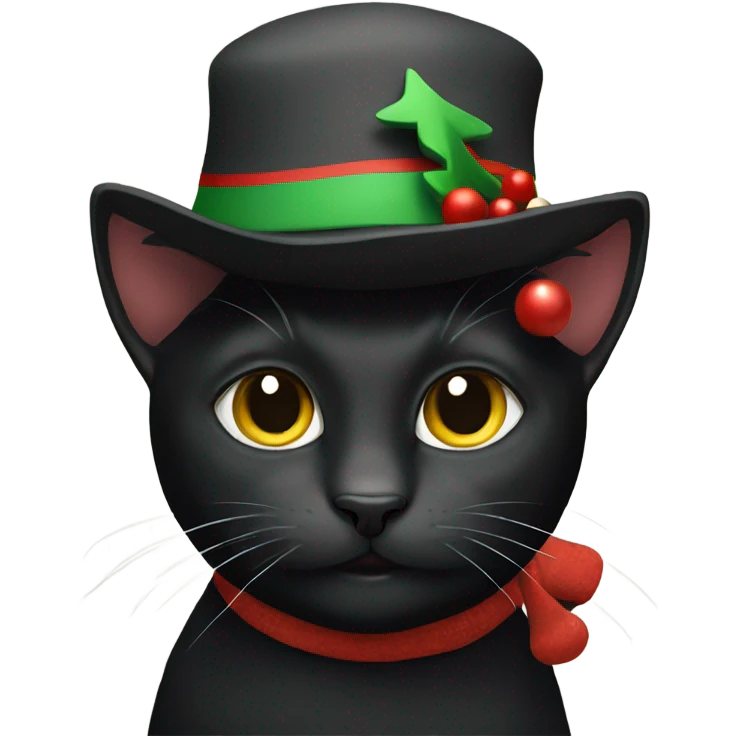 black cat wearing a christmas traditional hat emoji