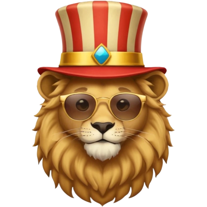 a sunglasses lion with circus hat and shirt emoji