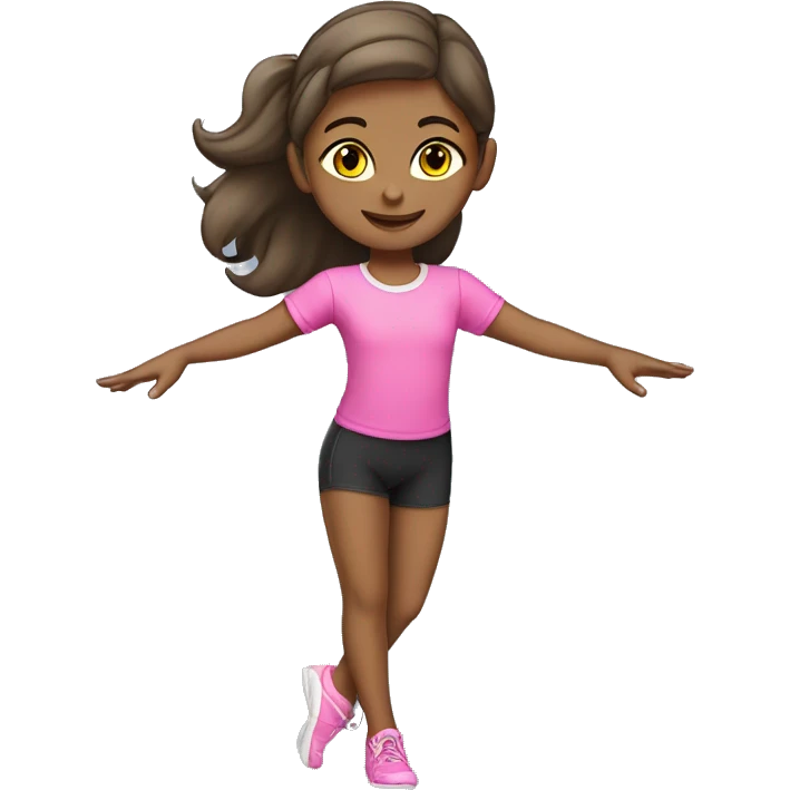 Girl in pink t-shirt with print “MARIGYM” doing gymnastics  emoji
