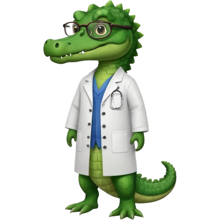 full body of alligator wearing lab coat and glasses, front view emoji
