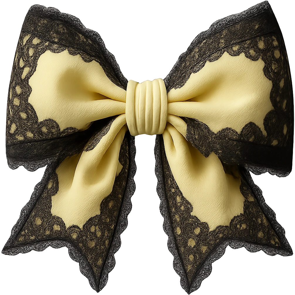 Make the gothic yellow bow pastel yellow while keeping the lace and velvet details. Maintain a photorealistic style and keep the background transparent. emoji