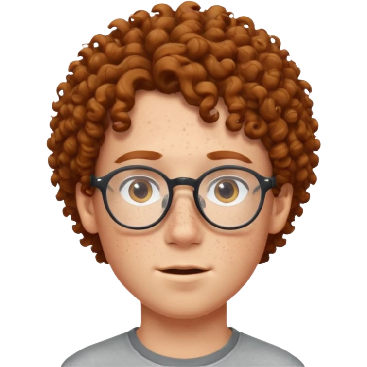 freckled boy with curly hair with glasses emoji