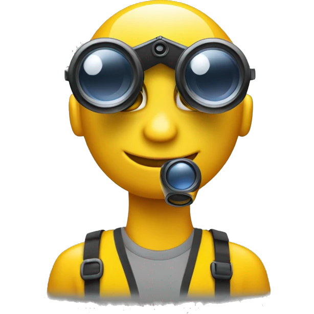 Yellow circle emoji holding binoculars with a smirk emoji