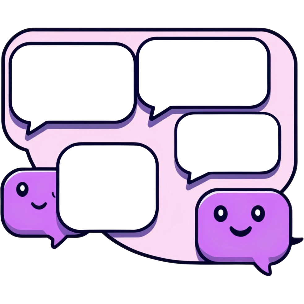 cartoonish online forum interface with expressive chat bubbles in sticker style emoji