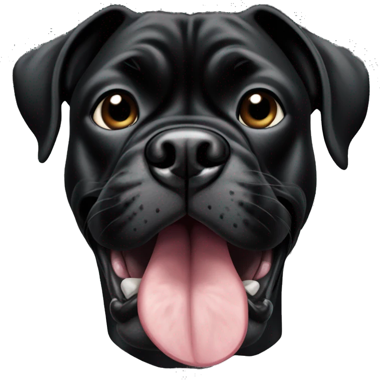 all black boxer dog face with tongue sticking out emoji