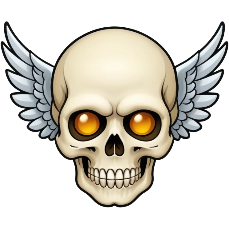 Create an emoji depicting a skull with wings, This image should be rendered in a bold, graphic novel style, capturing the raw intensity and artistry synonymous with Avenged Sevenfold.  emoji