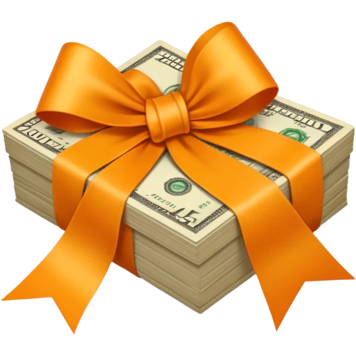 Filed money wrapped with orange ribbo emoji