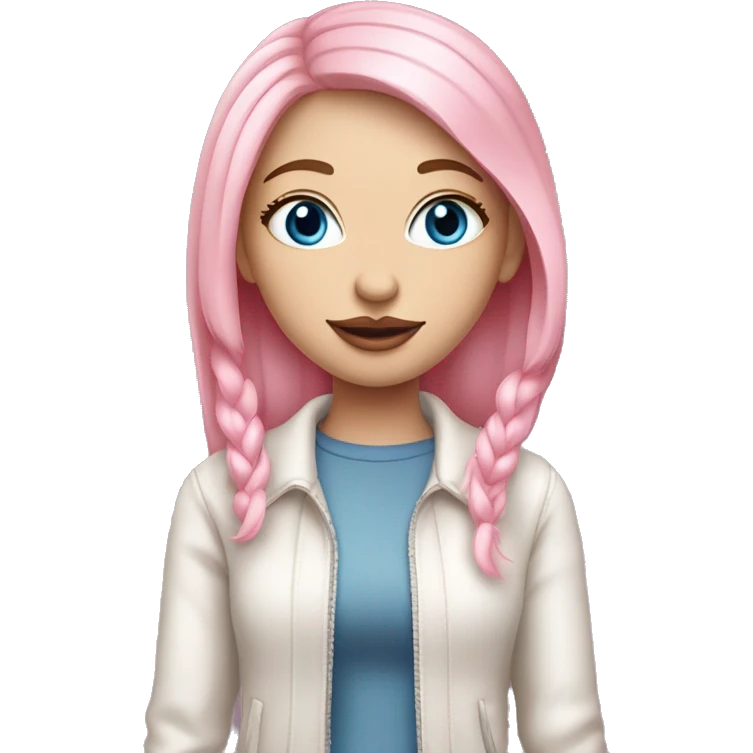 a beautiful girl with very fair skin, blue eyes and medium length straight soft pink hair, with pink lipstick on her lips. full length emoji