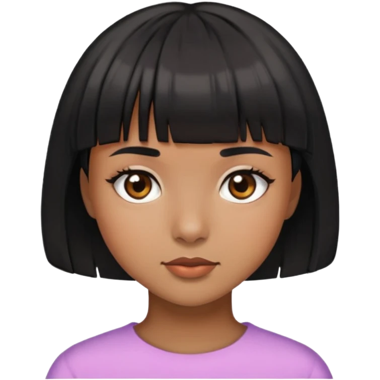 Girl with short black hair with bangs with brown eyes and brown skin emoji