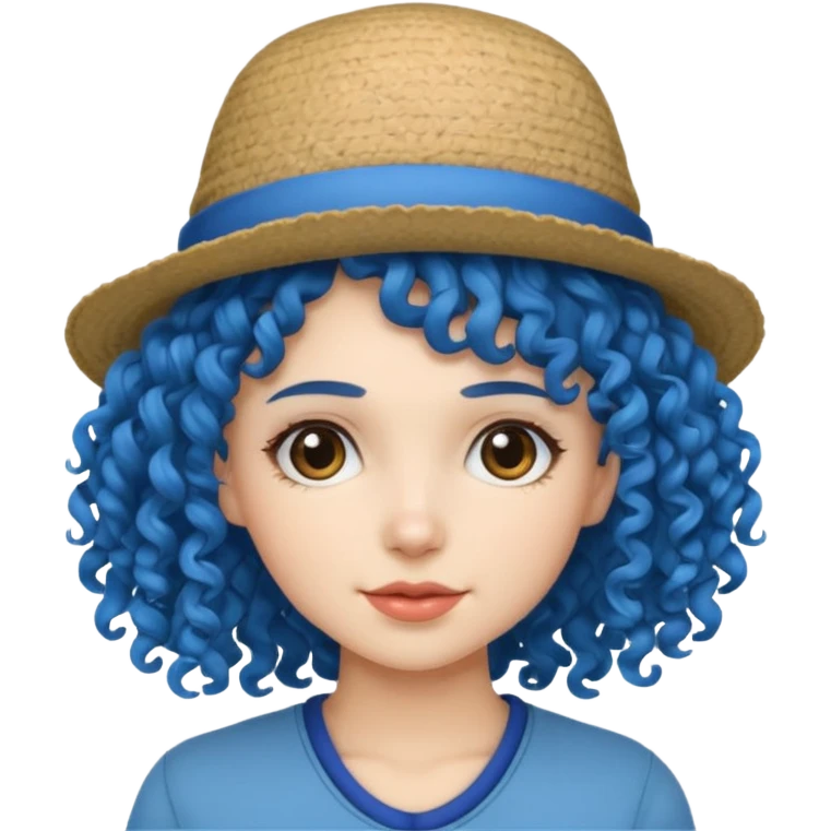 blue curly with opticals haired women with hat emoji