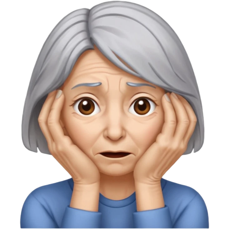 woman with gray hair and 1 palm of hand covering face in exasperation emoji