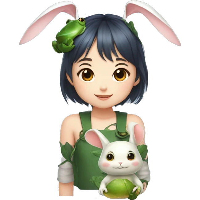 Lalafell girl with bunny ear and frogs emoji