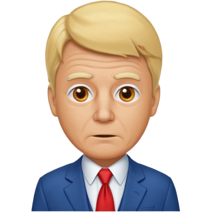 an ugly old orange man with a blonde toupee and a blue suit with a white undershirt and a red tie emoji