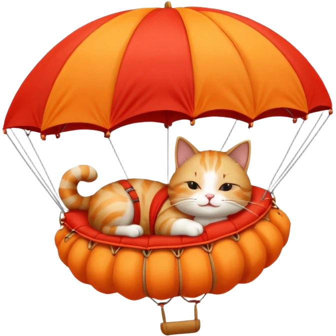 sleepy cat riding red parachute emoji
