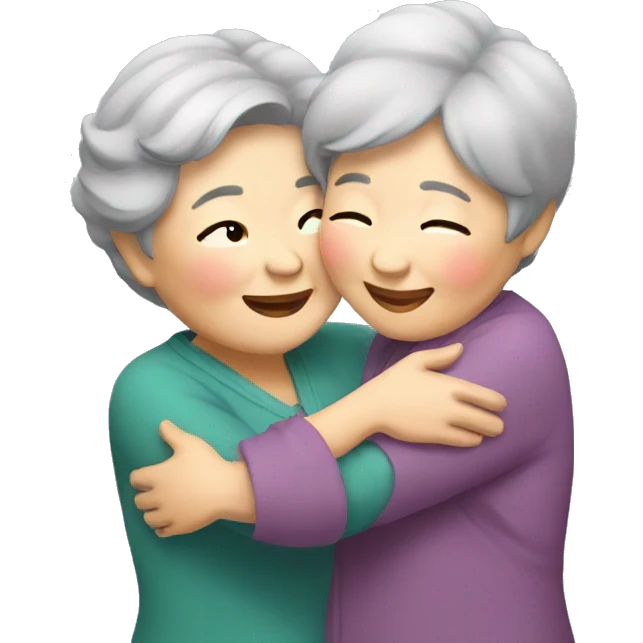 two asian grandma hugging each other, using the IOS grandma emoji emoji