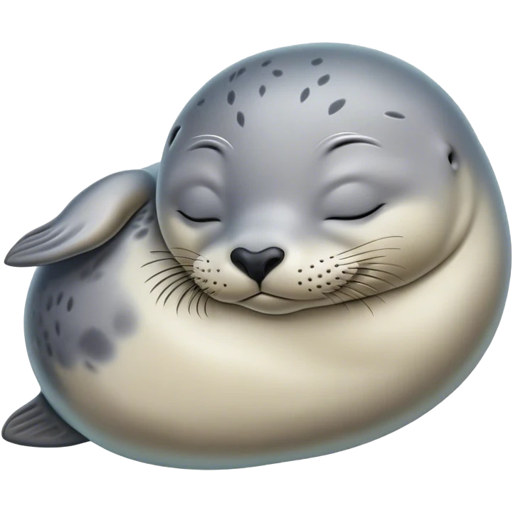 Meme-Worthy Cute Sleeping harbour seal Portrait Emoji, Head resting peacefully with a contented smile, showcasing a smooth, streamlined body and eyes gently closed in serene slumber, Simplified yet adorably endearing features, highly detailed, glowing with a soft, drowsy ocean light, high shine, relaxed and utterly lovable, stylized with an air of playful laziness, soft glowing outline, capturing the essence of a sleeping seal that feels destined to become the next viral icon of adorable rest! emoji
