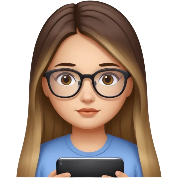 Chica de piel blanca con cabello liso largo con balayage, ojos cafe obcuro con lentes cuadrados, gordita, dando una terapia psicologica emoji
