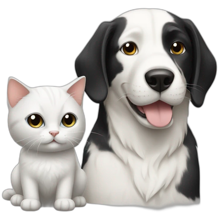 Black and white cat with white dog emoji