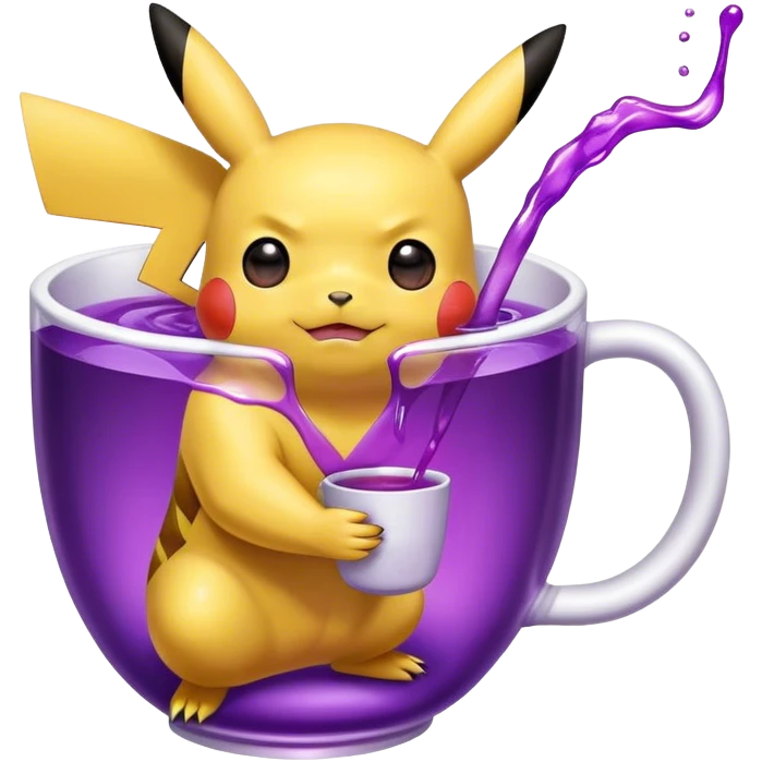 Pikachu drinking out of a cup with purple liquid  emoji