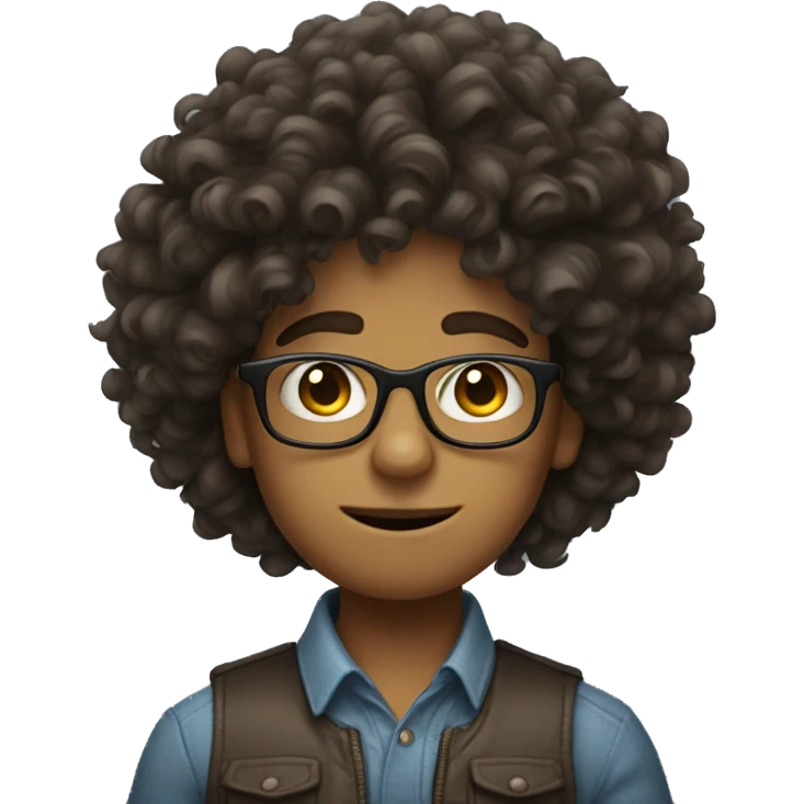 A boy with 34 eyes and big hair with clothes and glasses emoji