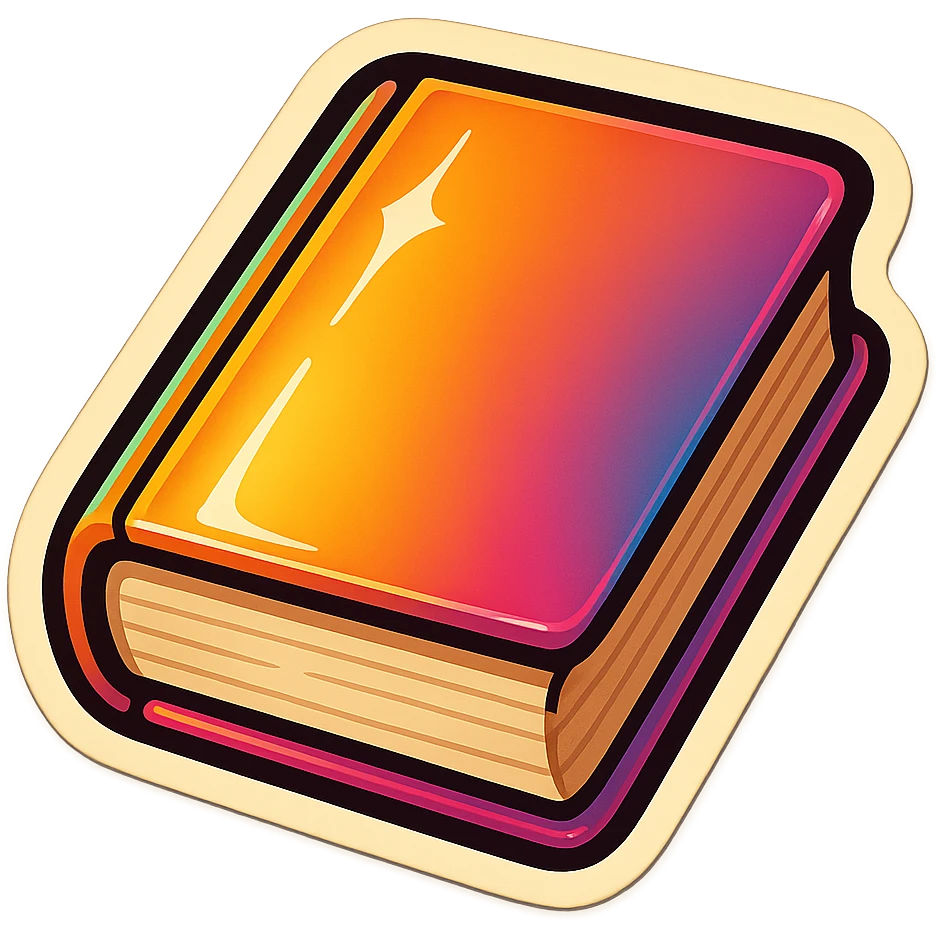 book, retro stickers style, clear outlines, strong shadows and highlights, fun and not too complex emoji