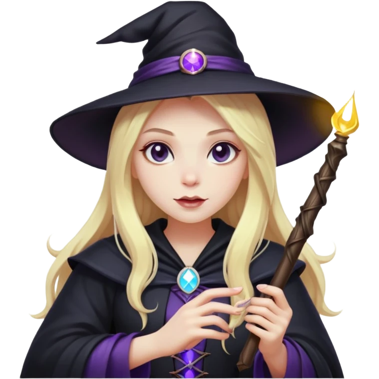 dark witch girl with long blonde hair and magic light stick  emoji