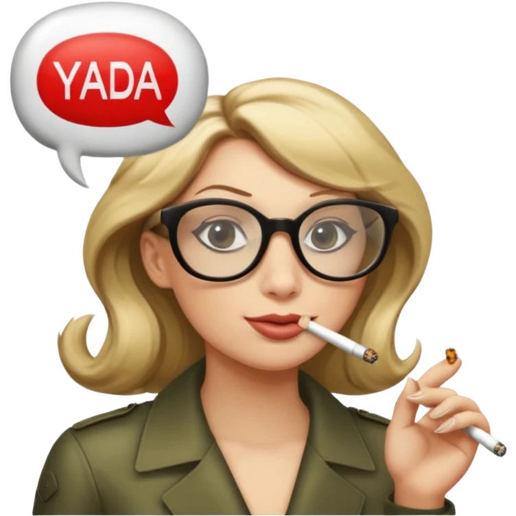 can you create a sneaky bitch SNAKE with big glasses smoking a cigarrette? the SNAKE needs to have dirty blonde hair
can you add a text baloon saying "YADA YADA" emoji