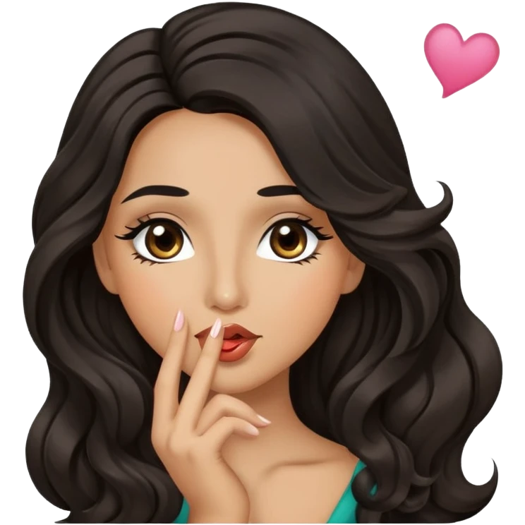 woman with olive skin, brown eyes and long lashes, and long black wavy hair blowing kiss emoji