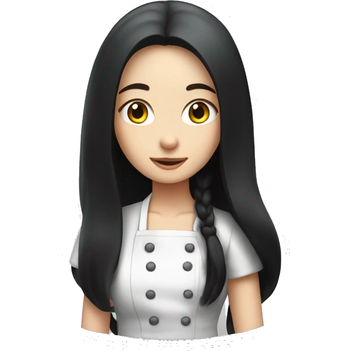 Pale girl with long black hair cooking  emoji