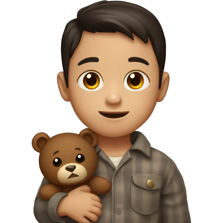 A 4-year-old boy with dark hair, in brown pajamas with a teddy bear in his hand emoji