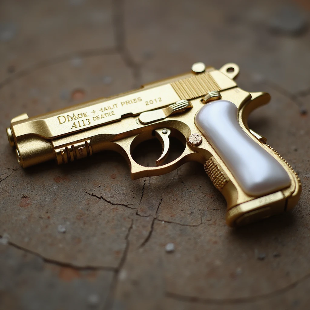 photorealistic gold pistol with a pearl handle, no heart shapes or motifs, white background emoji