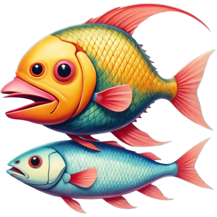 cinematic -  hieronymus bosch phantasmagoric mutated creatures - hybrids of birds and fish emoji