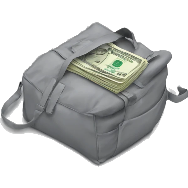 A gray MacBook-like LAPTOP SEEN FROM THE BACK with a bag of money behind it emoji