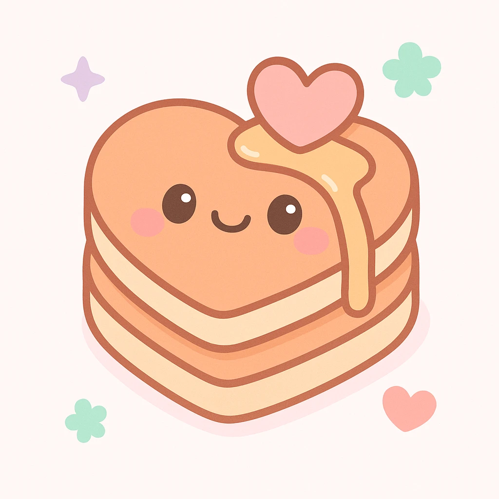 heart shaped pancakes, kawaii style emoji