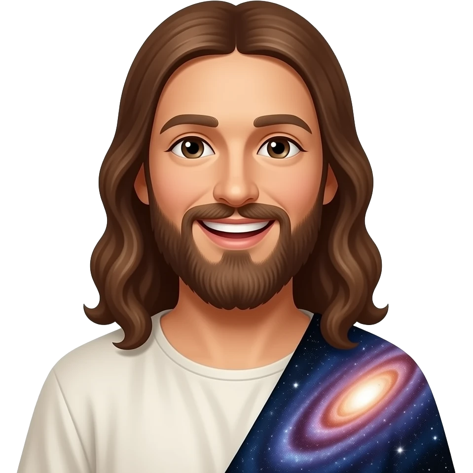 Laughing Jesus and the galaxy on his shoulder emoji