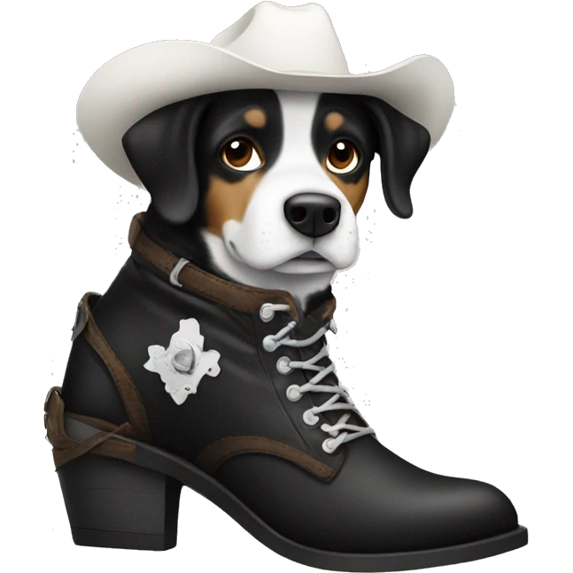 Black and white dog wearing cowboy boots  emoji